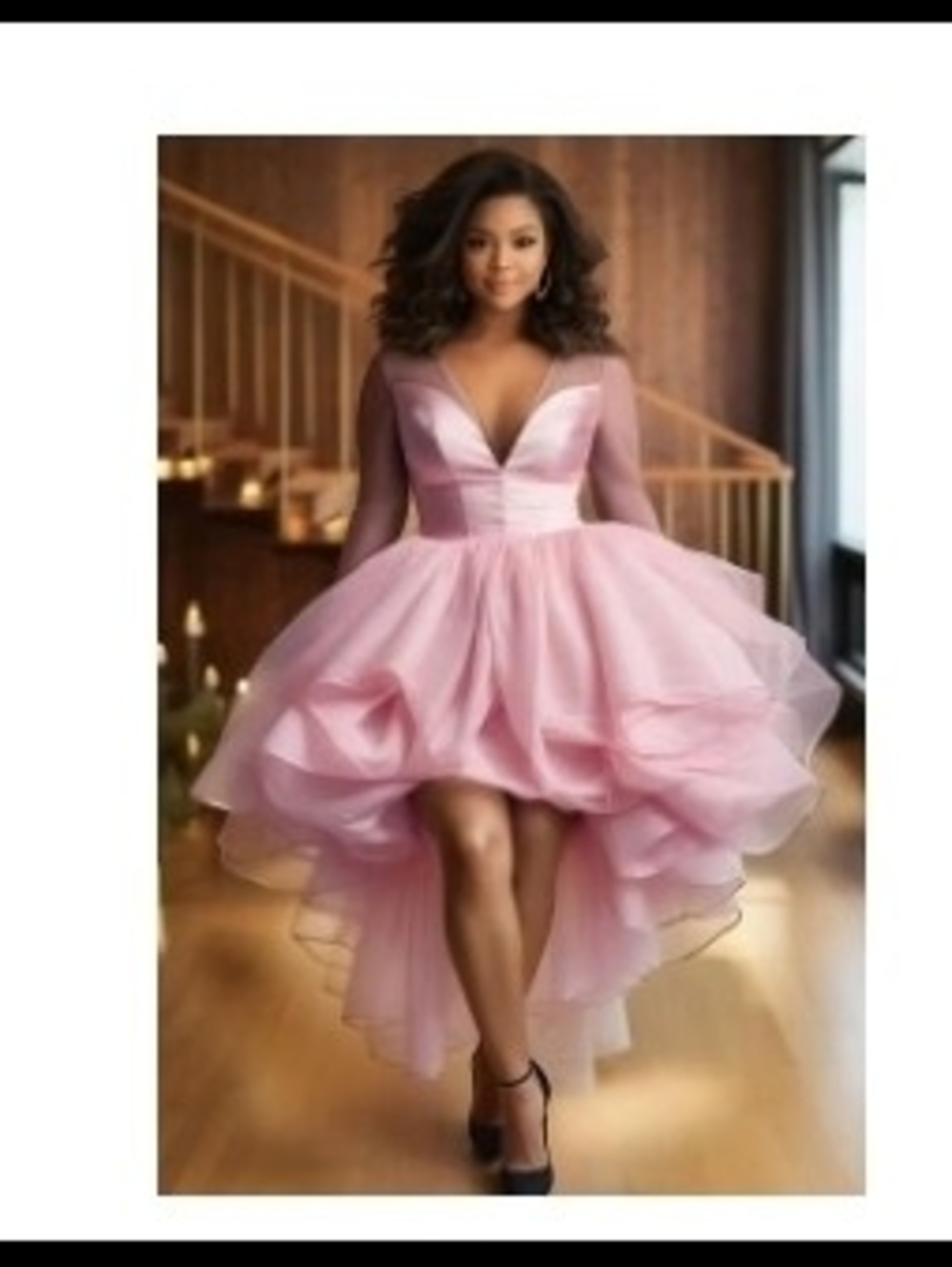 Elegant Pink High-Low Party Dress with Deep V-Neck